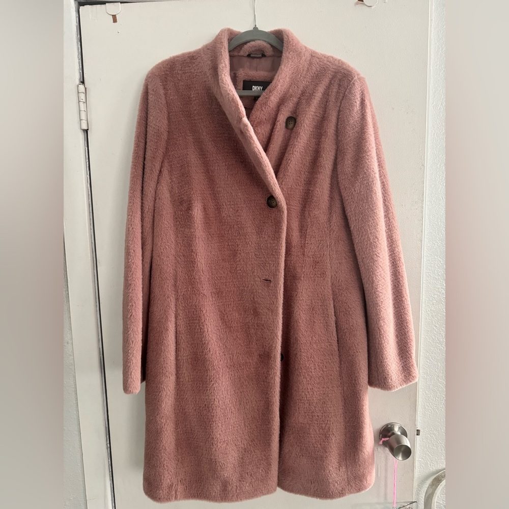 Mauve pink DKNY fuzzy coat - Picture 2 of 9